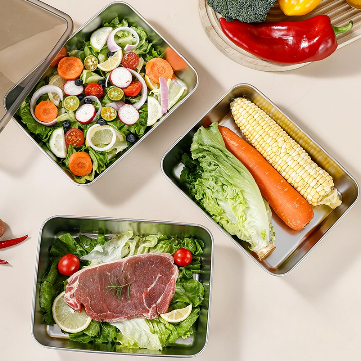 Conjunto de 3 recipientes para alimentos em aço inoxidável (22 x 15 x 6 cm)