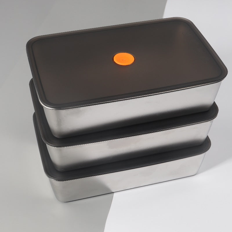 Recipiente para alimentos em aço inoxidável 304 com tampa a vácuo (22,5x15x6 cm)