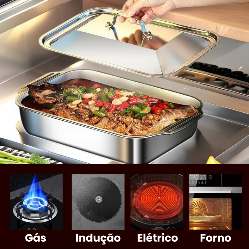 🇵🇹 Bandeja de cozedura direta em aço inoxidável 304 (X5CrNi18-10) maciço da Alemanha 🇩🇪 (3,5 Litros)