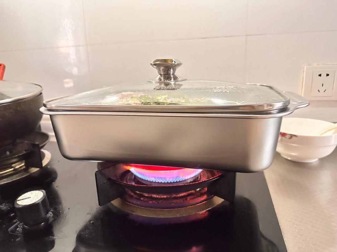 🇵🇹 Bandeja de cozedura direta em aço inoxidável 304 (X5CrNi18-10) maciço da Alemanha 🇩🇪 (3,5 Litros)