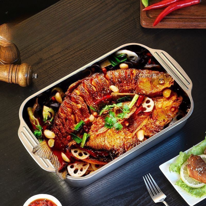 🇵🇹 Bandeja de cozedura direta em aço inoxidável 304 (X5CrNi18-10) maciço da Alemanha 🇩🇪 (3,5 Litros)