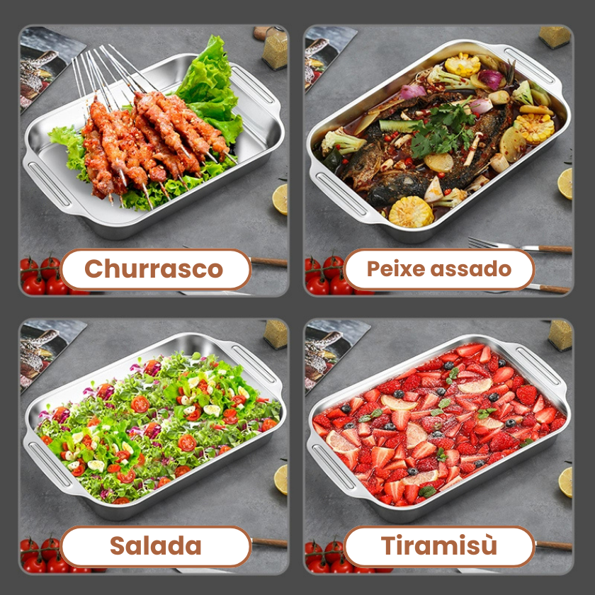 🇵🇹 Bandeja de cozedura direta em aço inoxidável 304 (X5CrNi18-10) maciço da Alemanha 🇩🇪 (3,5 Litros)