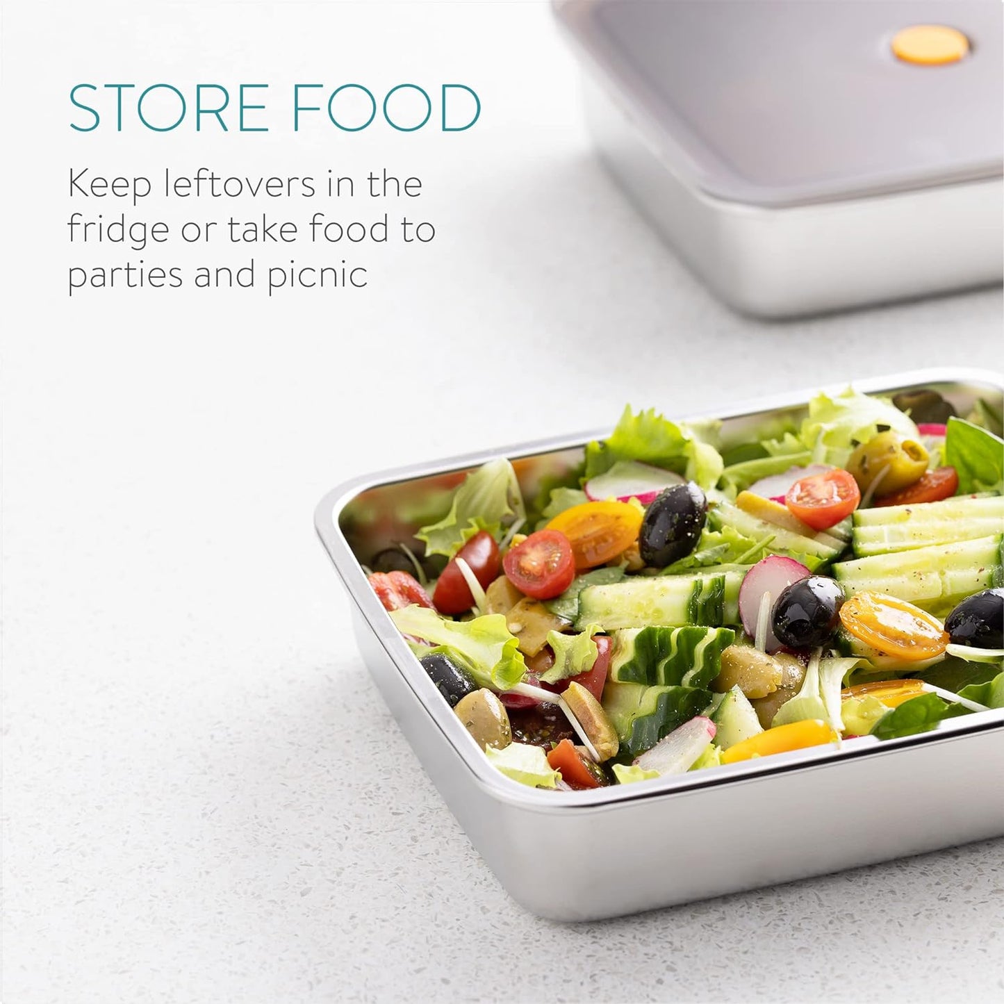 Recipiente para alimentos em aço inoxidável 304 com tampa a vácuo (22,5x15x6 cm)