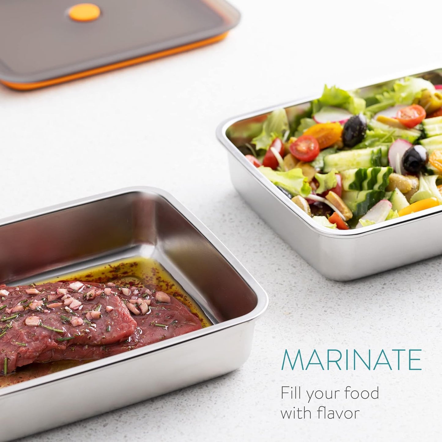 Recipiente para alimentos em aço inoxidável 304 com tampa a vácuo (22,5x15x6 cm)