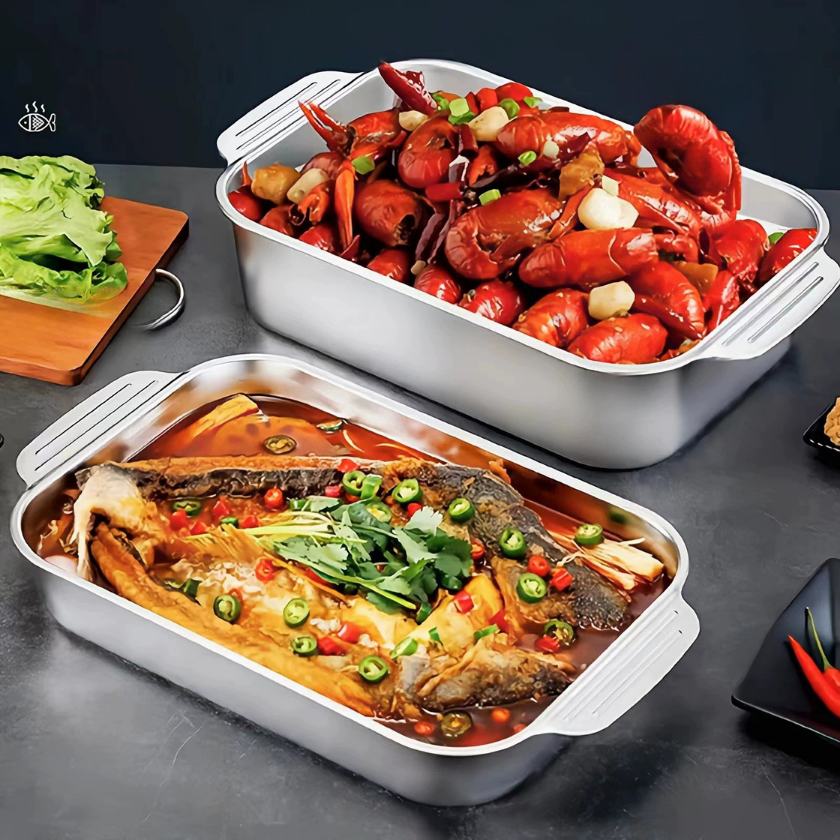 🇵🇹 Bandeja de cozedura direta em aço inoxidável 304 (X5CrNi18-10) maciço da Alemanha 🇩🇪 (3,5 Litros)