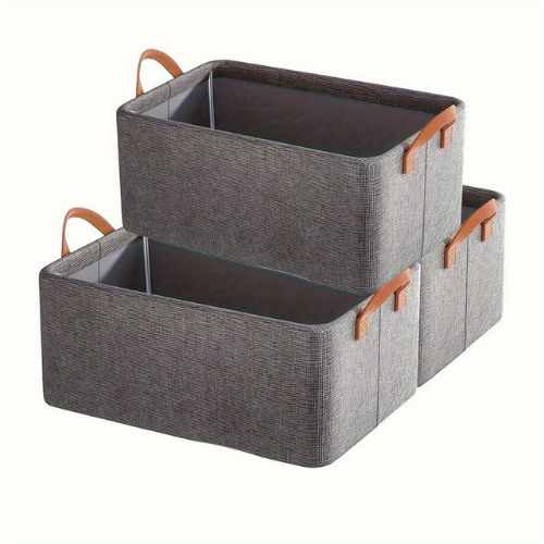 Conjunto de 2 caixas de arrumação de roupa com estrutura fixa em ferro (47 cm x 25 cm x 17 cm)
