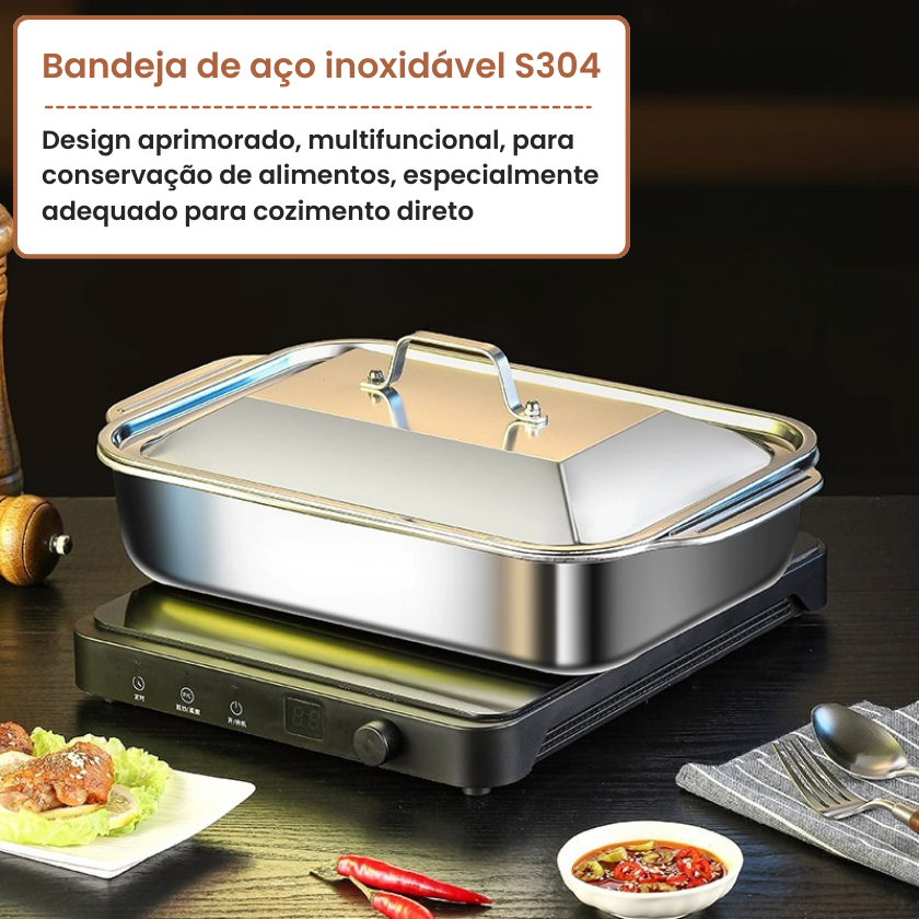 🇵🇹 Bandeja de cozedura direta em aço inoxidável 304 (X5CrNi18-10) maciço da Alemanha 🇩🇪 (3,5 Litros)