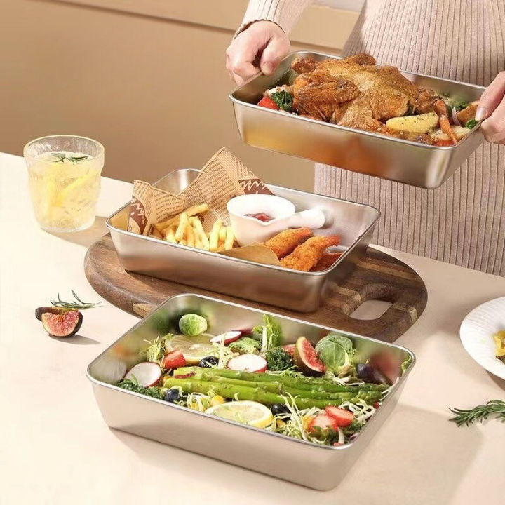 Conjunto de 3 recipientes para alimentos em aço inoxidável (22 x 15 x 6 cm)