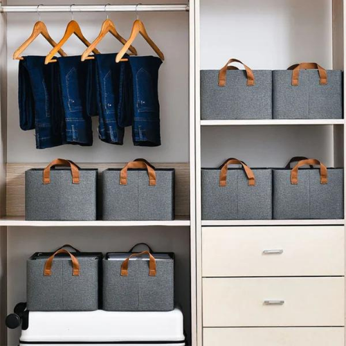 Conjunto de 2 caixas de arrumação de roupa com estrutura fixa em ferro (47 cm x 25 cm x 17 cm)