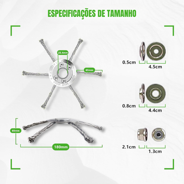 A cabeça de corte tem 6 ramificações em aço inoxidável