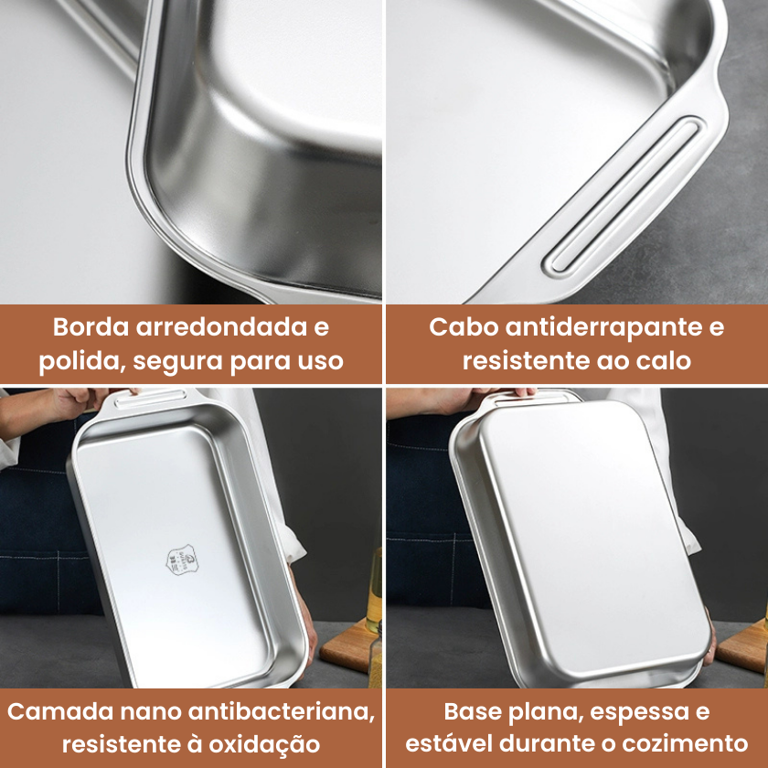 🇵🇹 Bandeja de cozedura direta em aço inoxidável 304 (X5CrNi18-10) maciço da Alemanha 🇩🇪 (3,5 Litros)