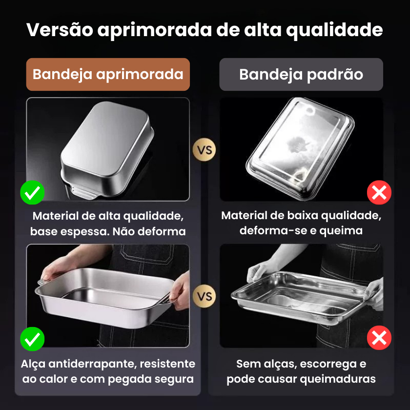 🇵🇹 Bandeja de cozedura direta em aço inoxidável 304 (X5CrNi18-10) maciço da Alemanha 🇩🇪 (3,5 Litros)