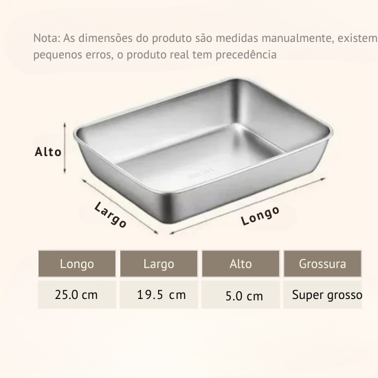 Caixa para alimentos em aço inoxidável 304 (25 x 20 x 6 cm)
