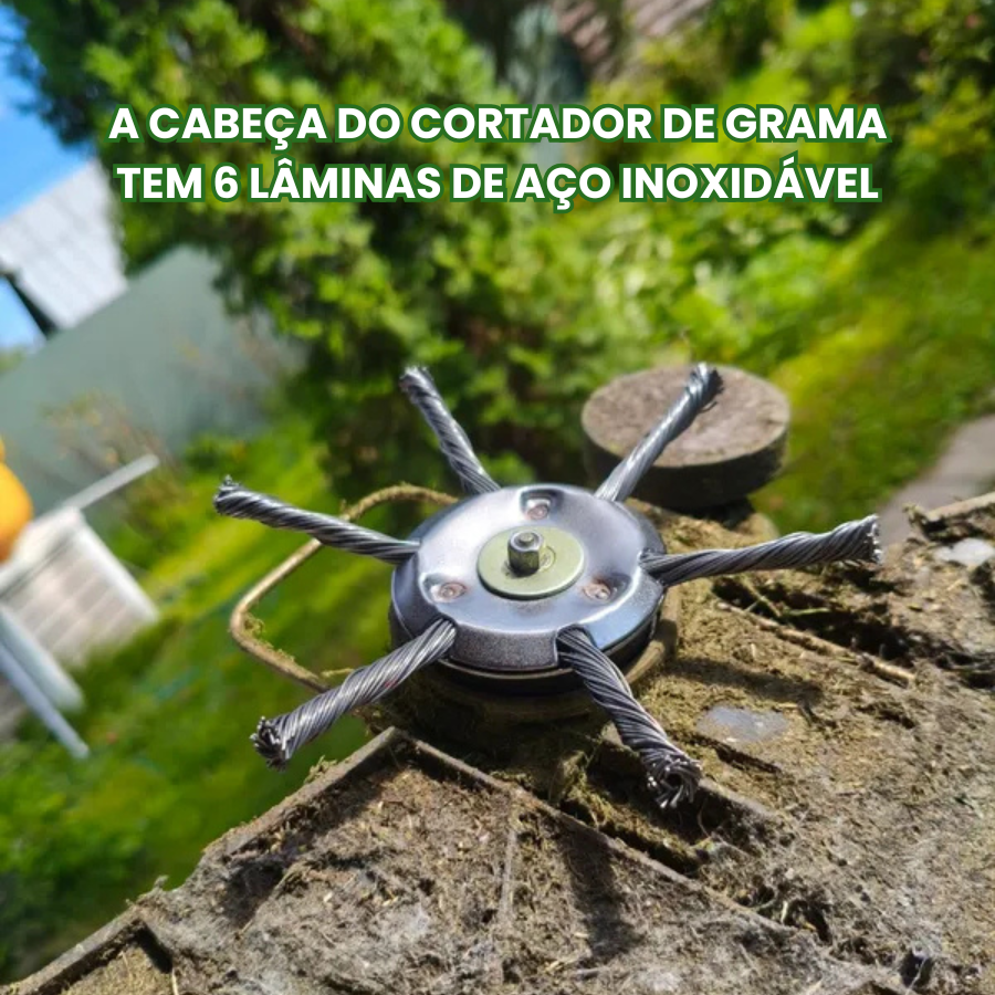 🇵🇹 A cabeça do cortador de relva possui 6 lâminas em aço inoxidável