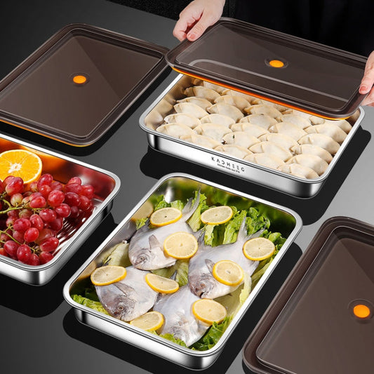 🍱Recipiente para alimentos antibacteriano em aço inoxidável 304 com tampa a vácuo (22,5 x 15 x 6 cm)
