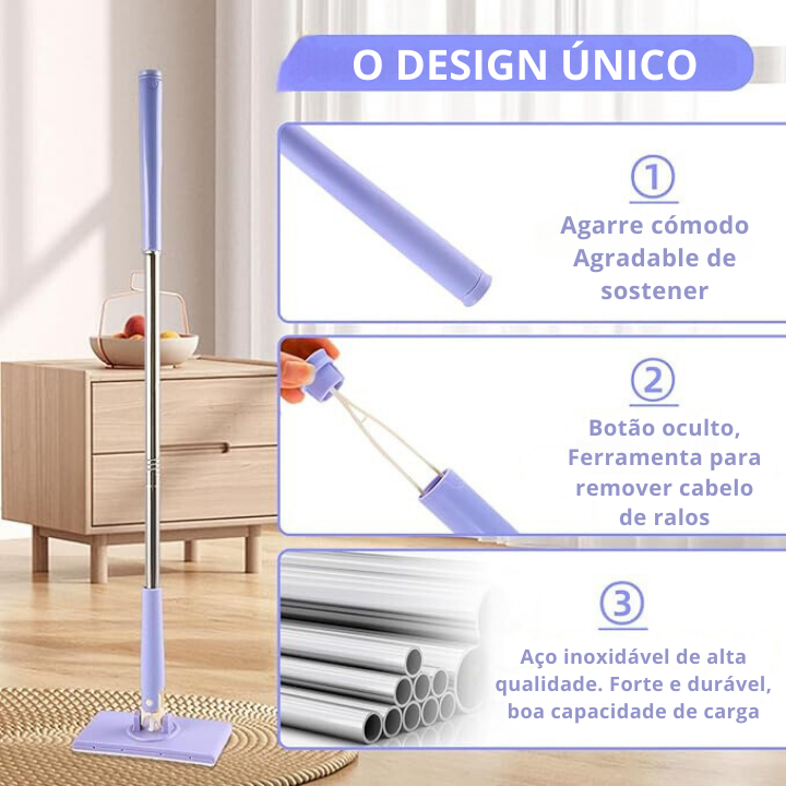 Mini Mop com Troca do Pano, Design do Cabo com Empurrar-Puxar e Toalha Descartável