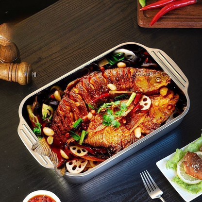 🇵🇹 Bandeja de cozedura direta em aço inoxidável 304 (X5CrNi18-10) maciço da Alemanha 🇩🇪 (3,5 Litros)