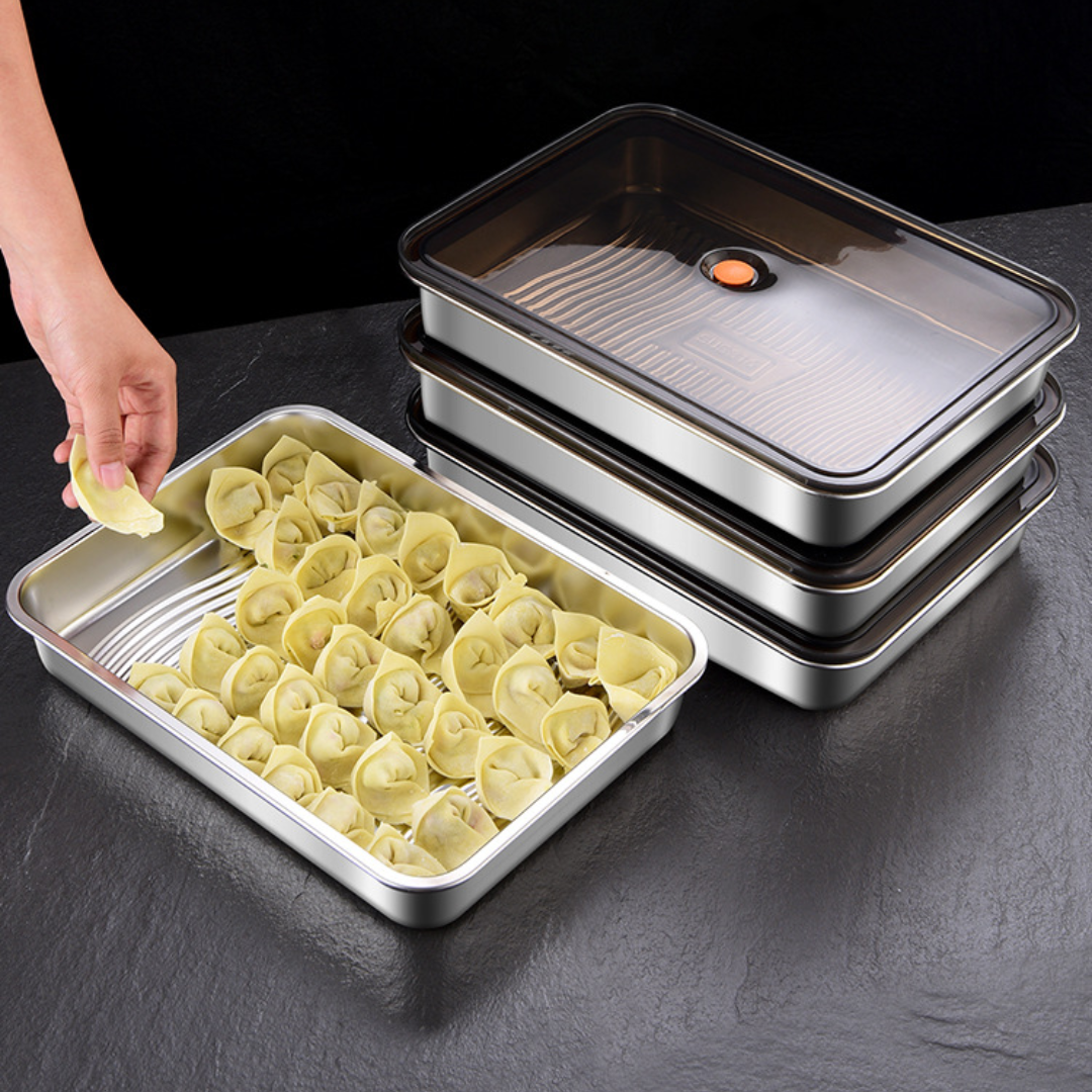 🍱Recipiente para alimentos antibacteriano em aço inoxidável 304 com tampa a vácuo (22,5 x 15 x 6 cm)