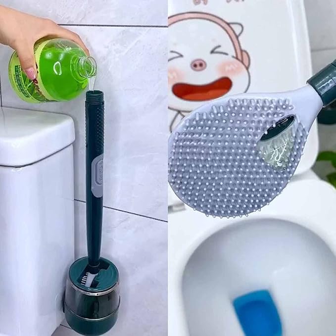 💦 Escova de vaso sanitário de silicone flexível com alça longa e suspensão de parede sem perfurações para casa