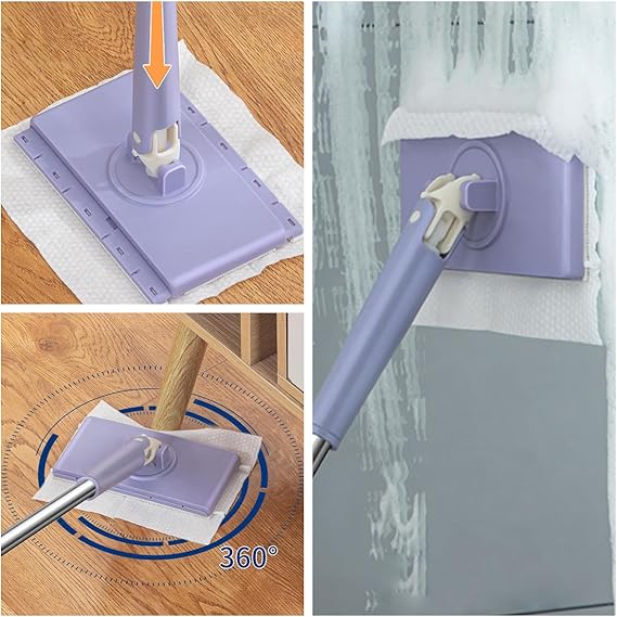 Mini Mop com Troca do Pano, Design do Cabo com Empurrar-Puxar e Toalha Descartável