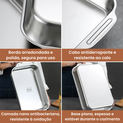 🇵🇹 Bandeja de cozedura direta em aço inoxidável 304 (X5CrNi18-10) maciço da Alemanha 🇩🇪 (3,5 Litros)