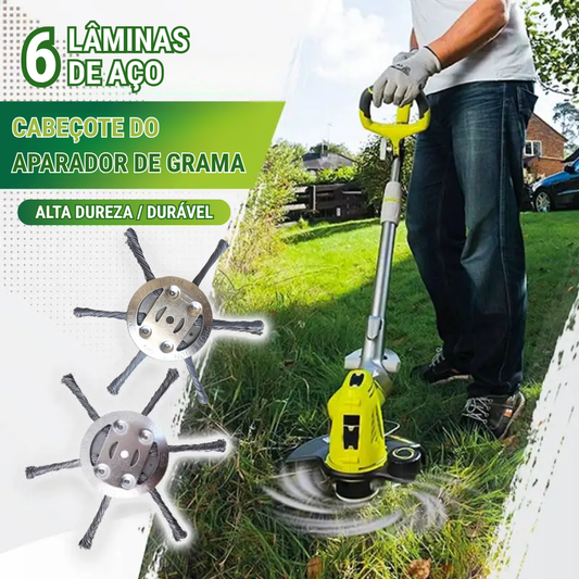 🇵🇹 A cabeça do cortador de relva possui 6 lâminas em aço inoxidável (Acessórios incluídos)