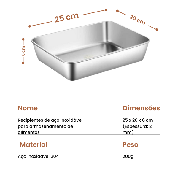 A caixa de aço inoxidável 304 mantém os alimentos frescos até 1 mês